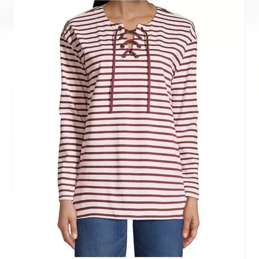 Lands End Women's Long Sleeve Heavyweight Jersey Lace Front Top Red Pink size 1X - Picture 9 of 9